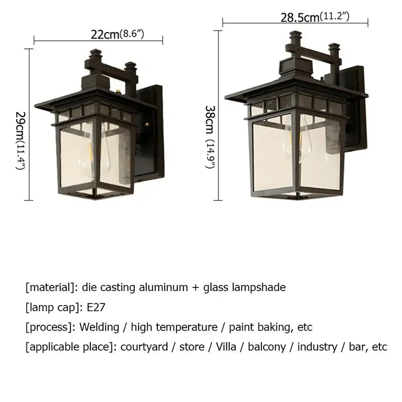 Retro black iron outdoor wall lamp clear glass lantern for patio