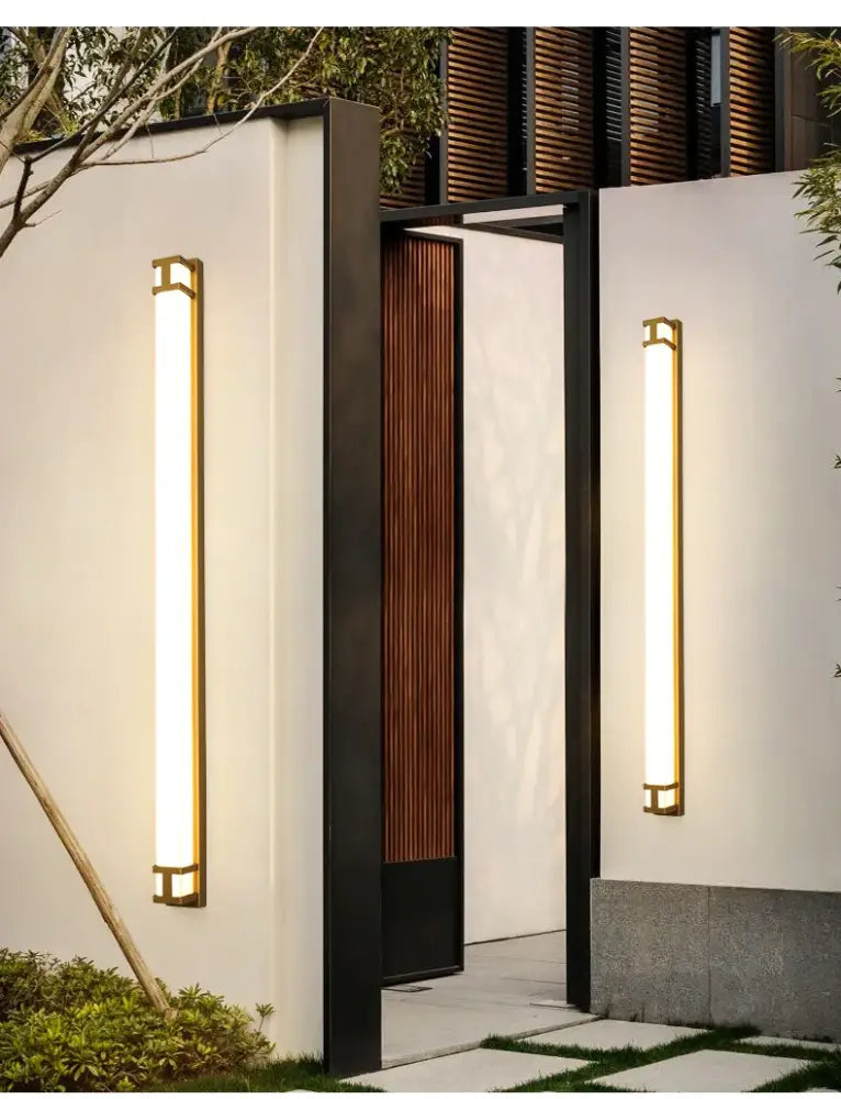 Modern black & gold led outdoor wall lamp garden sconce