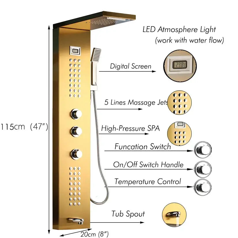 Modern chrome led panel bath faucet with massage spa jets bathroom