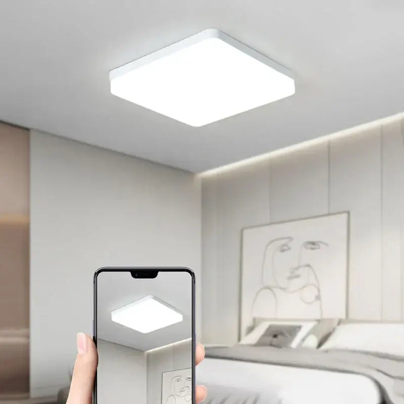 Minimalist white circular and square panel ceiling light bedroom