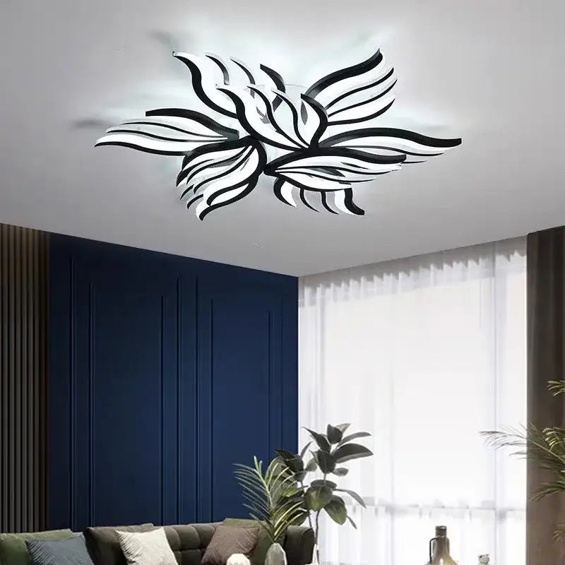 Modern black leaf panel ceiling light for living room