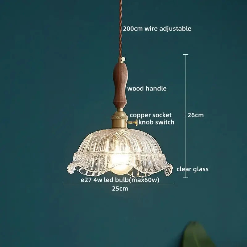Vintage wood and cut glass led pendant lamp dining room
