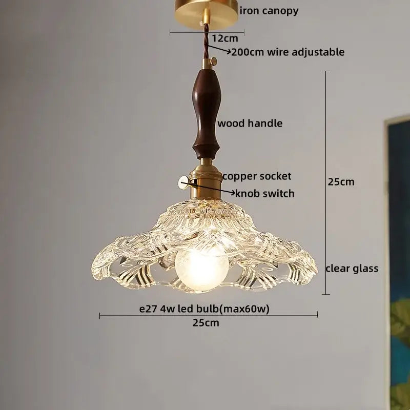 Vintage wood and cut glass led pendant lamp dining room