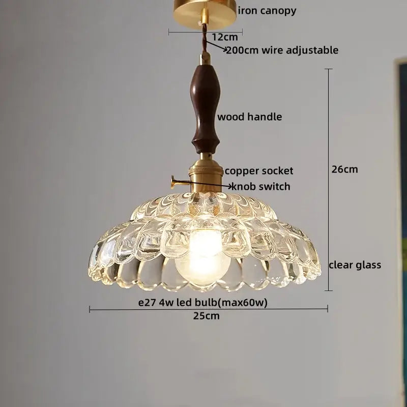 Vintage wood and cut glass led pendant lamp dining room