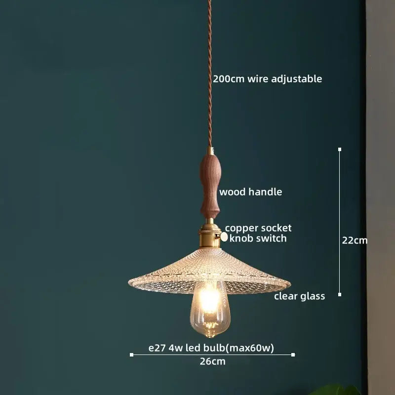 Vintage wood and cut glass led pendant lamp dining room