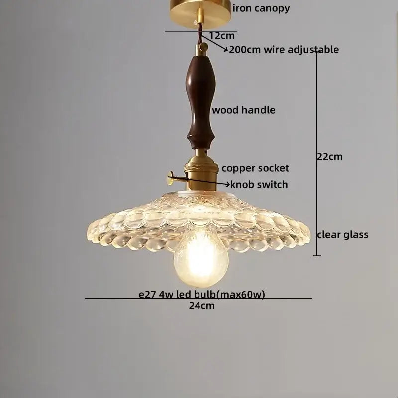 Vintage wood and cut glass led pendant lamp dining room