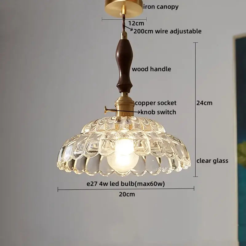 Vintage wood and cut glass led pendant lamp dining room
