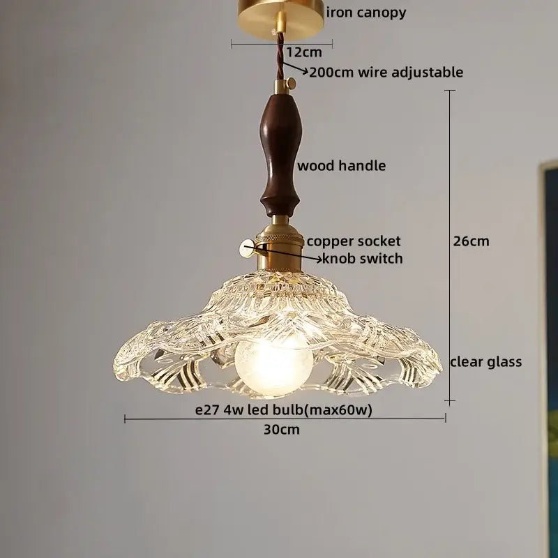 Vintage wood and cut glass led pendant lamp dining room