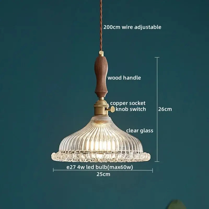 Vintage wood and cut glass led pendant lamp dining room