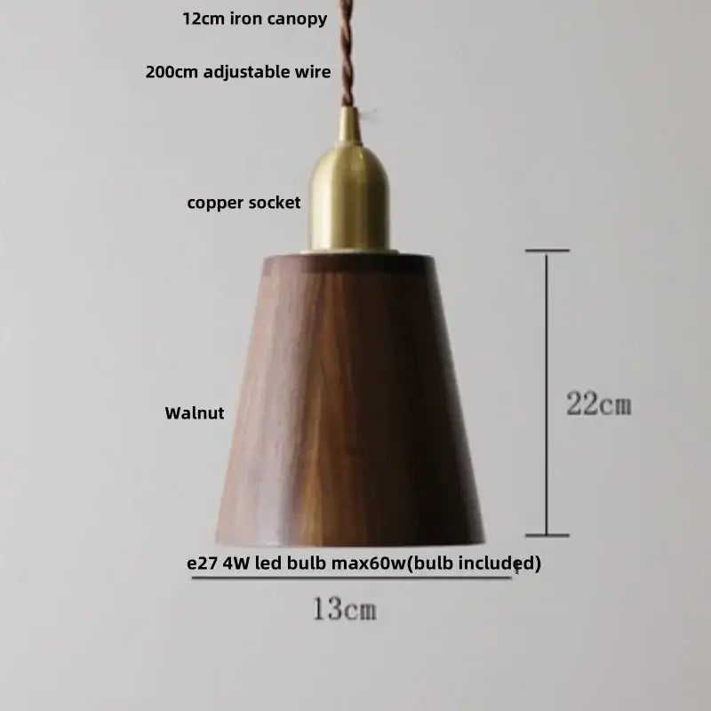 Japan style walnut wood and brass led pendant lamp dining room