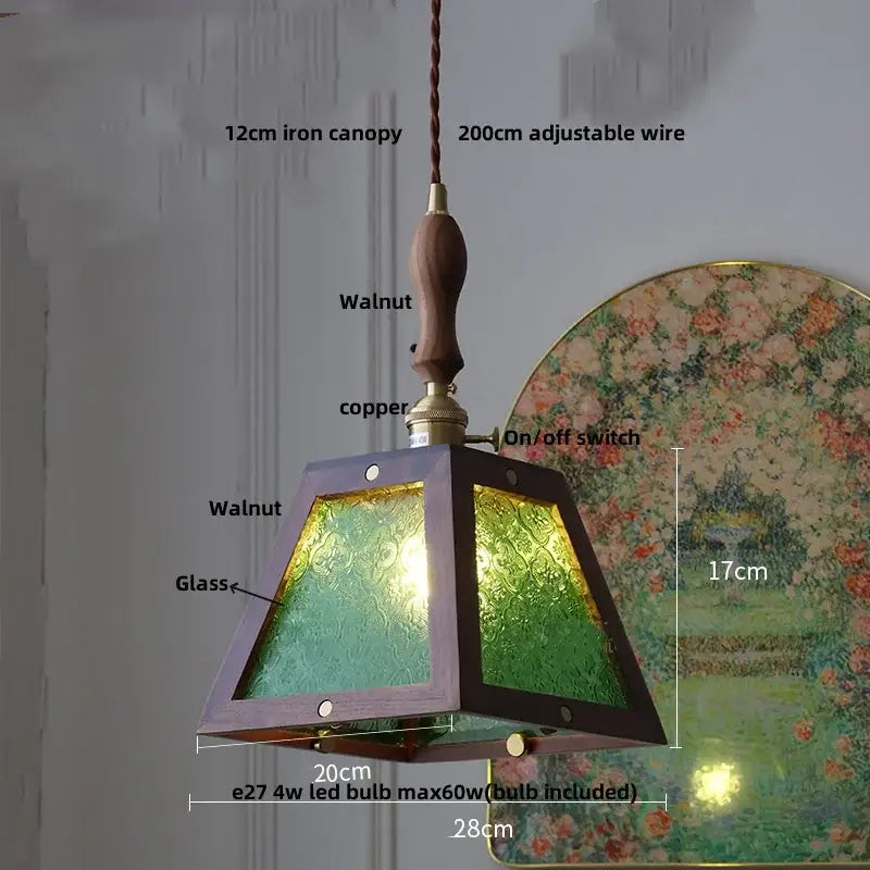 Japan style walnut wood and brass led pendant lamp dining room