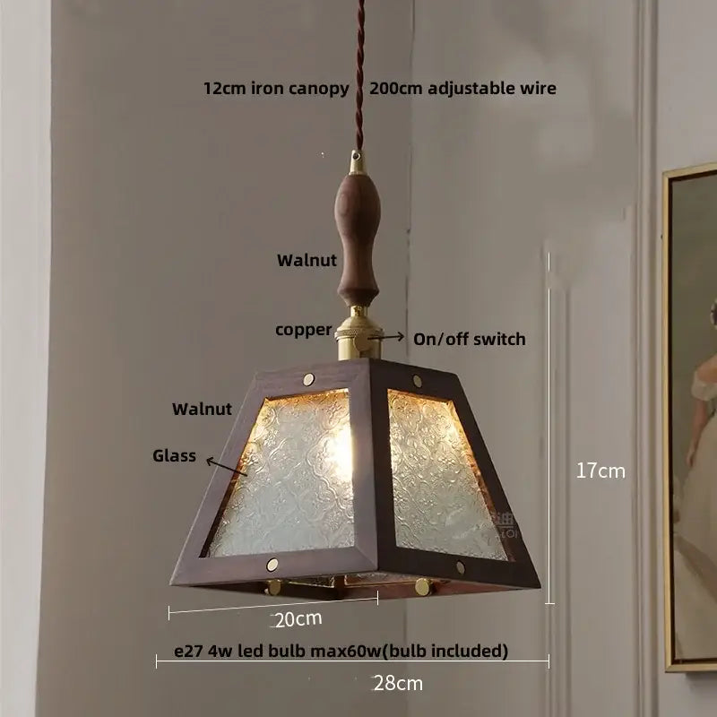 Japan style walnut wood and brass led pendant lamp dining room