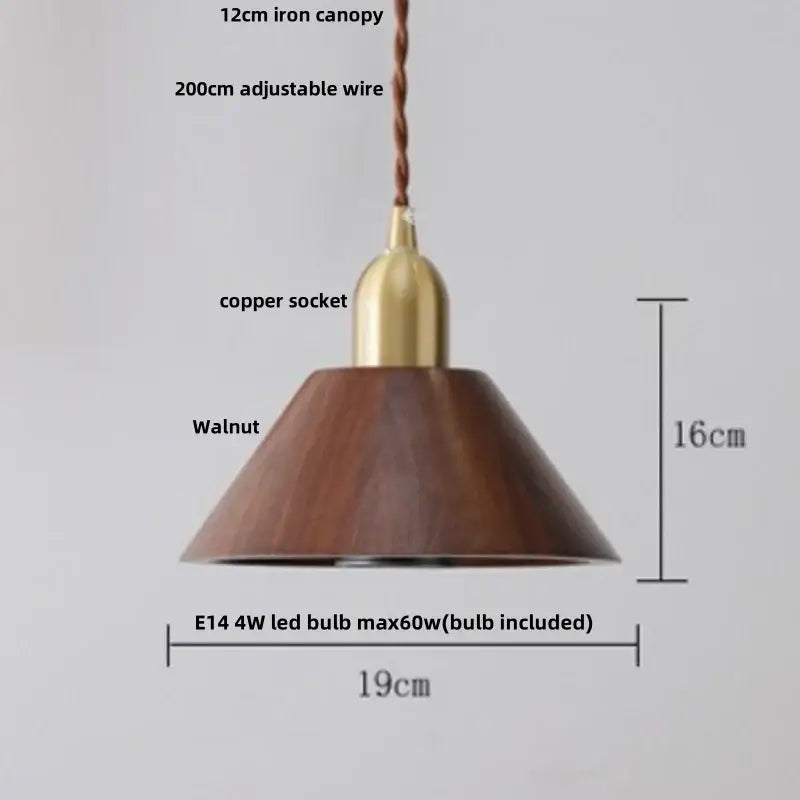 Japan style walnut wood and brass led pendant lamp dining room