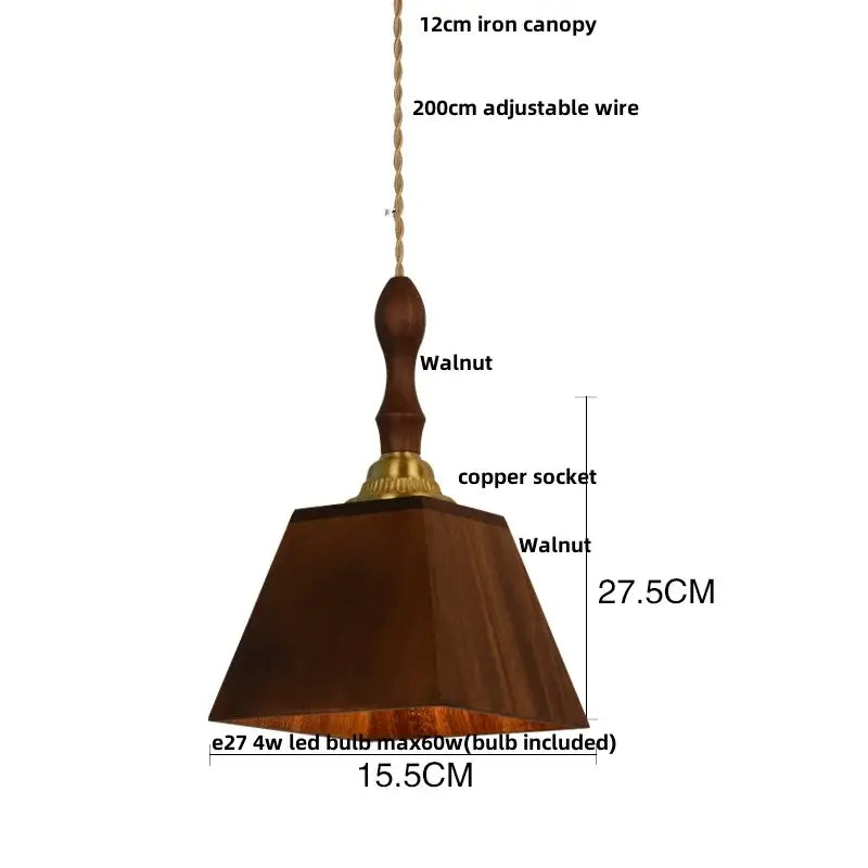 Japan style walnut wood and brass led pendant lamp dining room