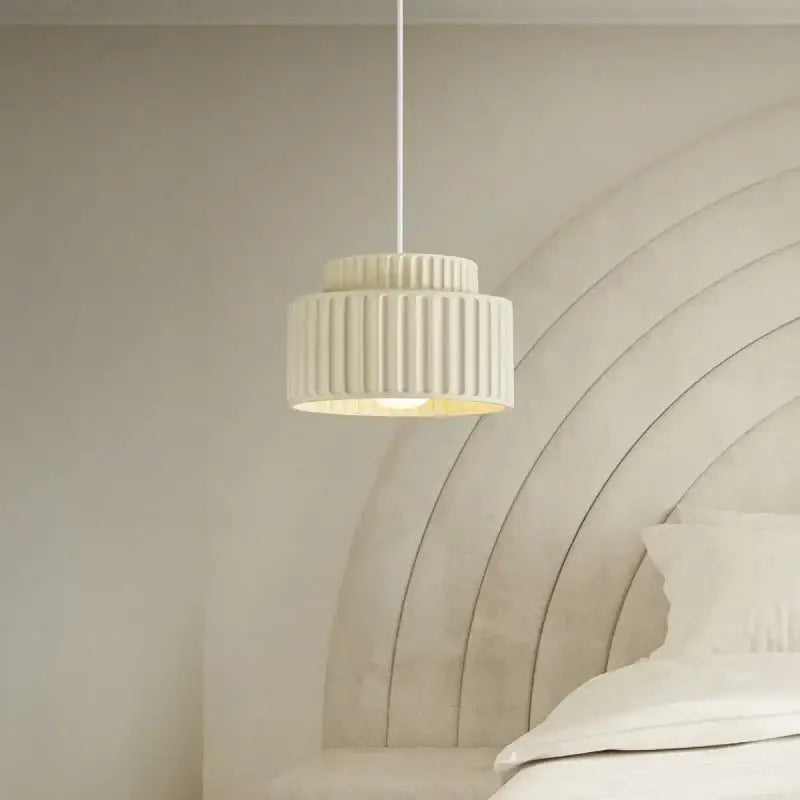 Modern ribbed cream led pendant lamp dining room ceramic light