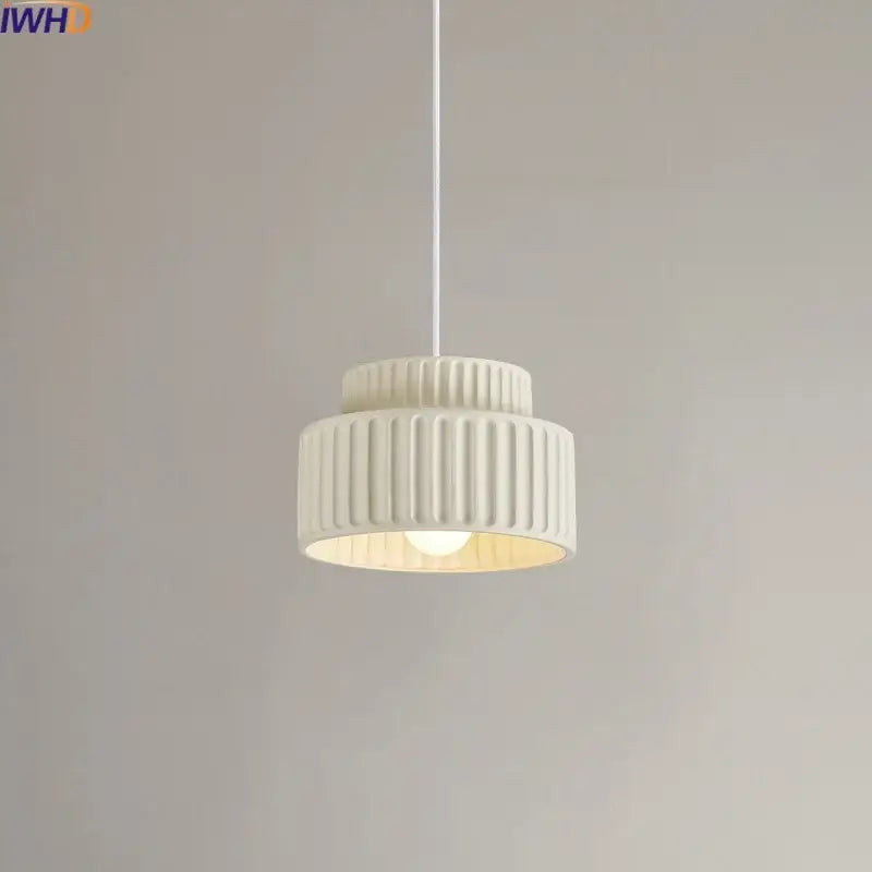 Modern ribbed cream led pendant lamp dining room ceramic light