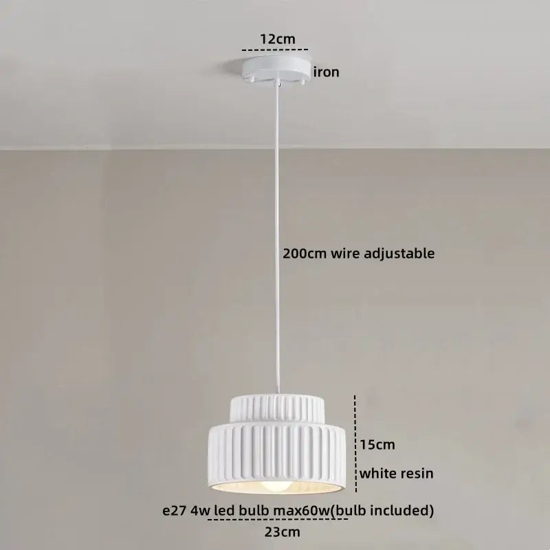 Modern ribbed cream led pendant lamp dining room ceramic light