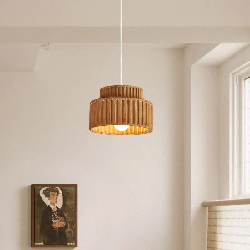 Modern ribbed cream led pendant lamp dining room ceramic light