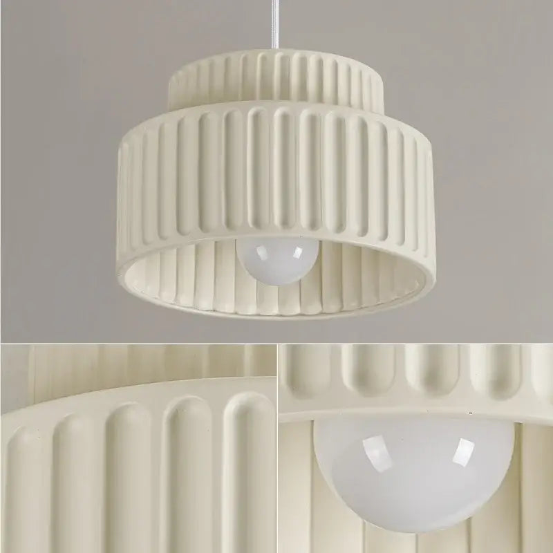 Modern ribbed cream led pendant lamp dining room ceramic light