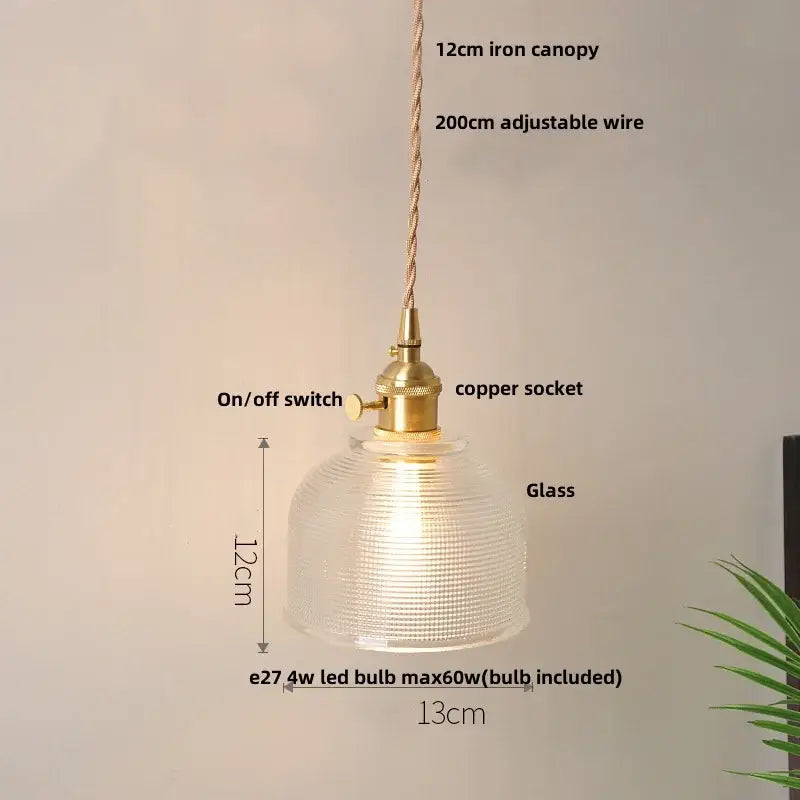 Mid century green glass and walnut led pendant lamp dining room