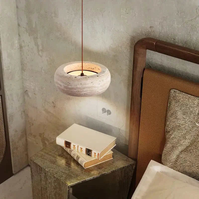 Wabi sabi yellow travertine led pendant lamp kitchen circular light
