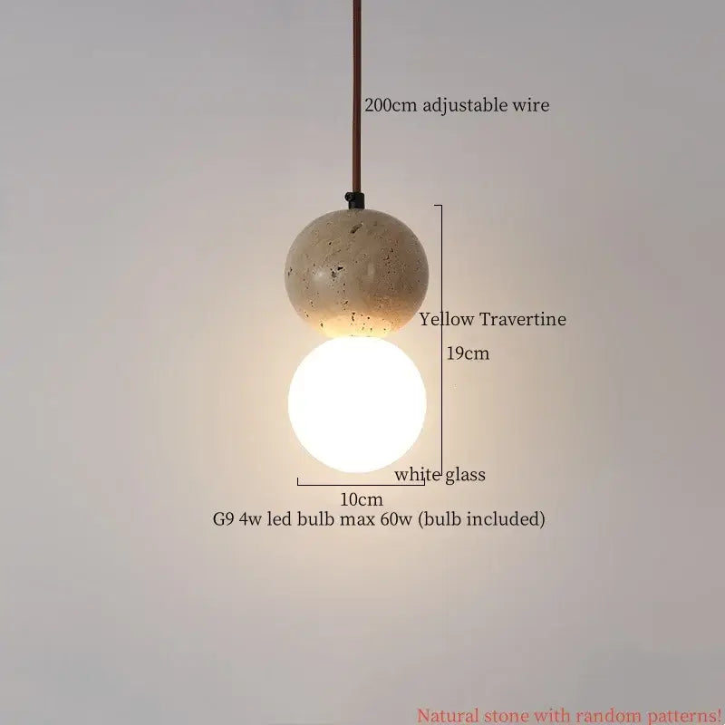 Wabi sabi yellow travertine led pendant lamp kitchen circular light