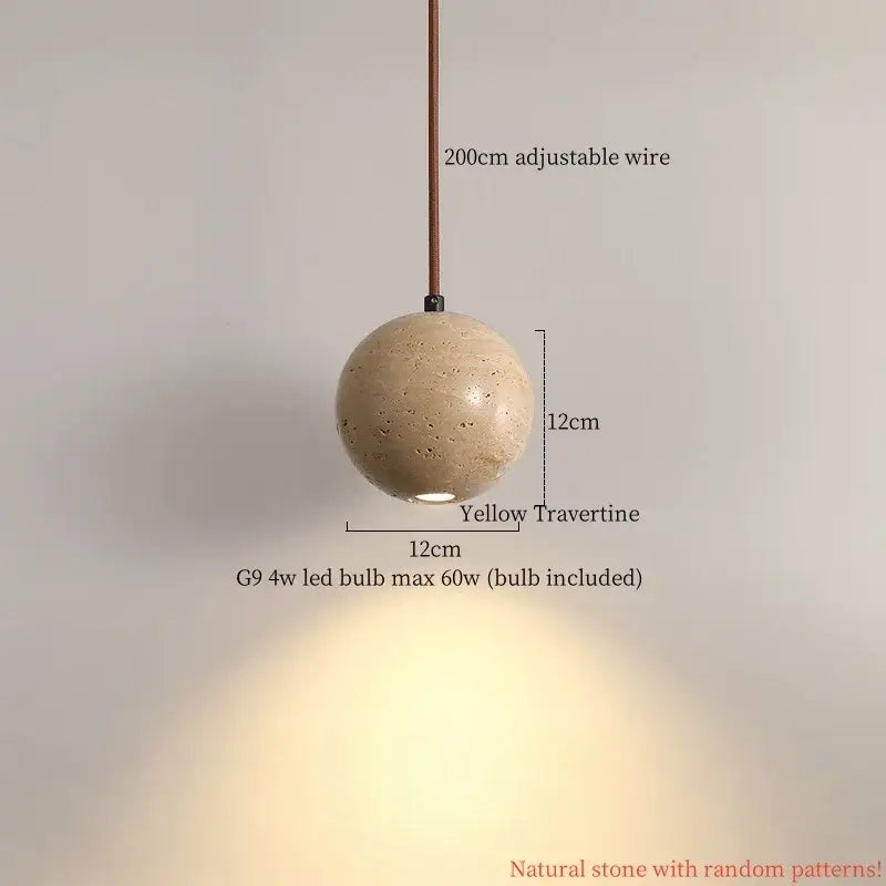 Wabi sabi yellow travertine led pendant lamp kitchen circular light