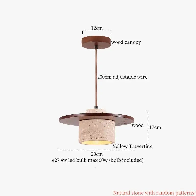 Wabi sabi yellow travertine led pendant lamp kitchen circular light