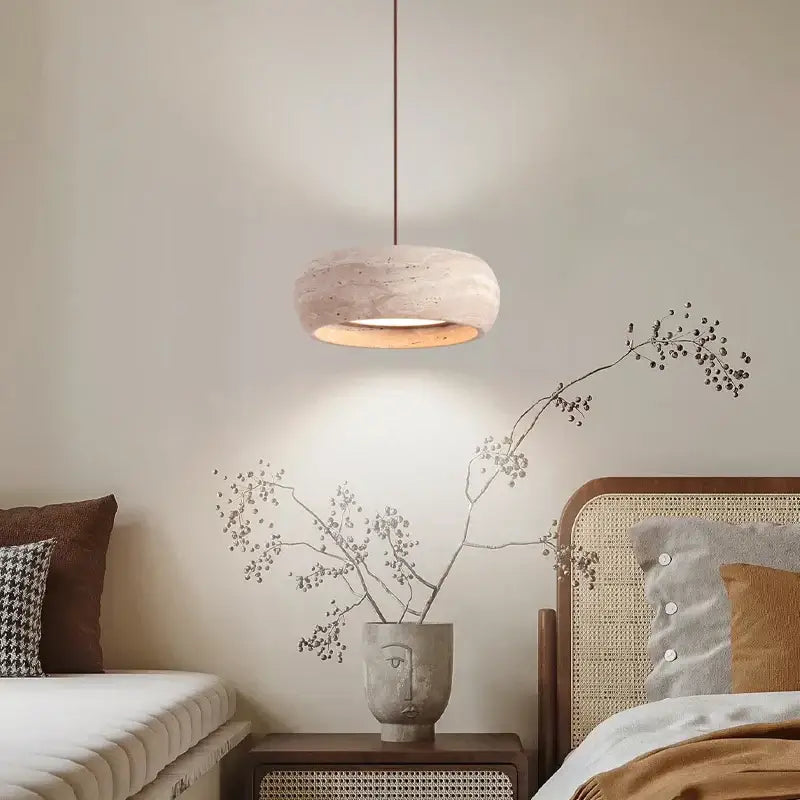 Wabi sabi yellow travertine led pendant lamp kitchen circular light