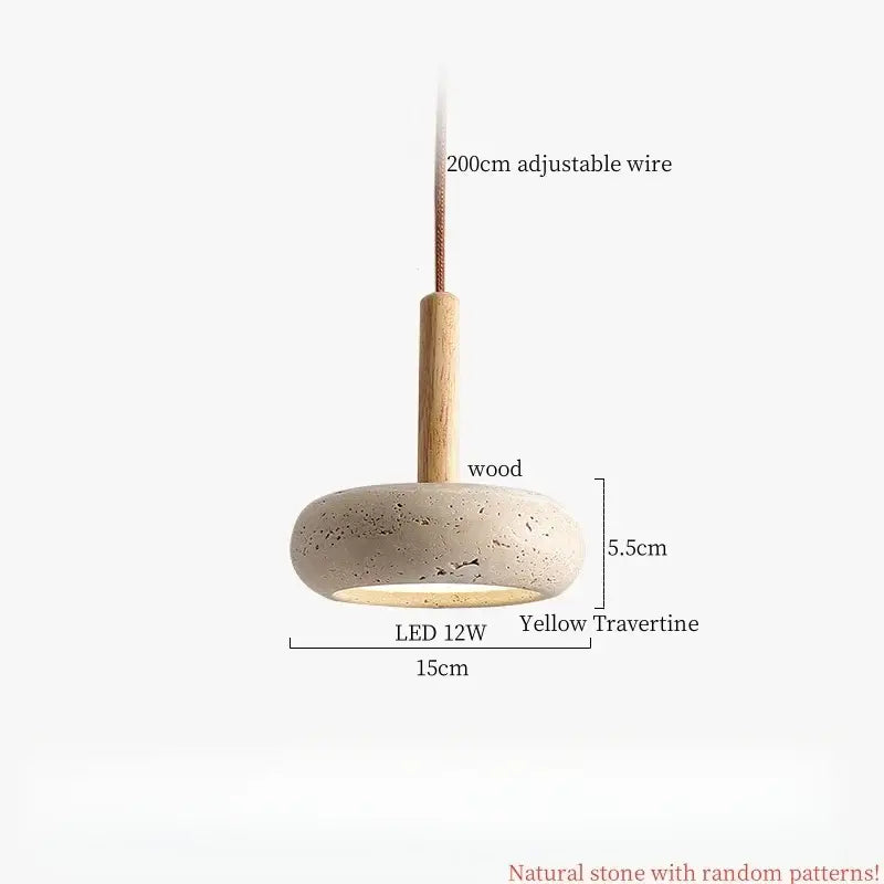 Wabi sabi yellow travertine led pendant lamp kitchen circular light