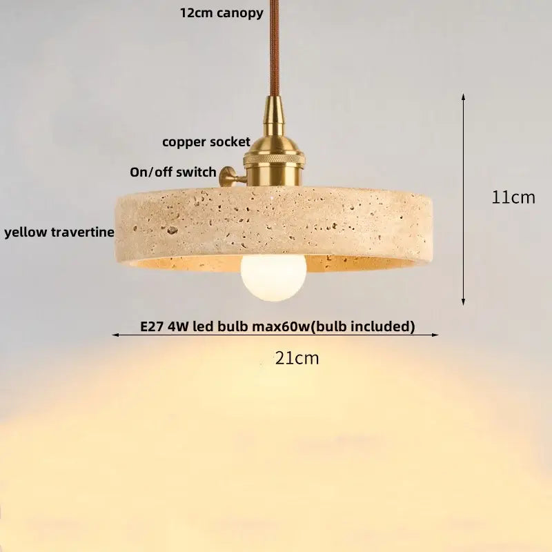 Nordic yellow travertine stone and wood pendant light dining room