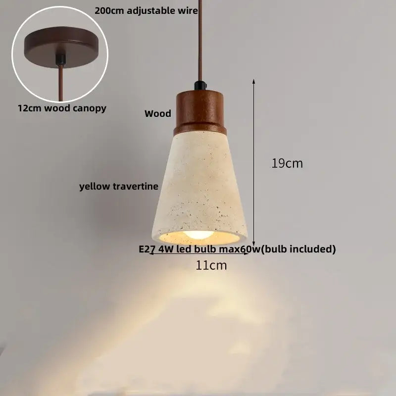 Minimalist off-white concrete and wood led pendant lamp dining room
