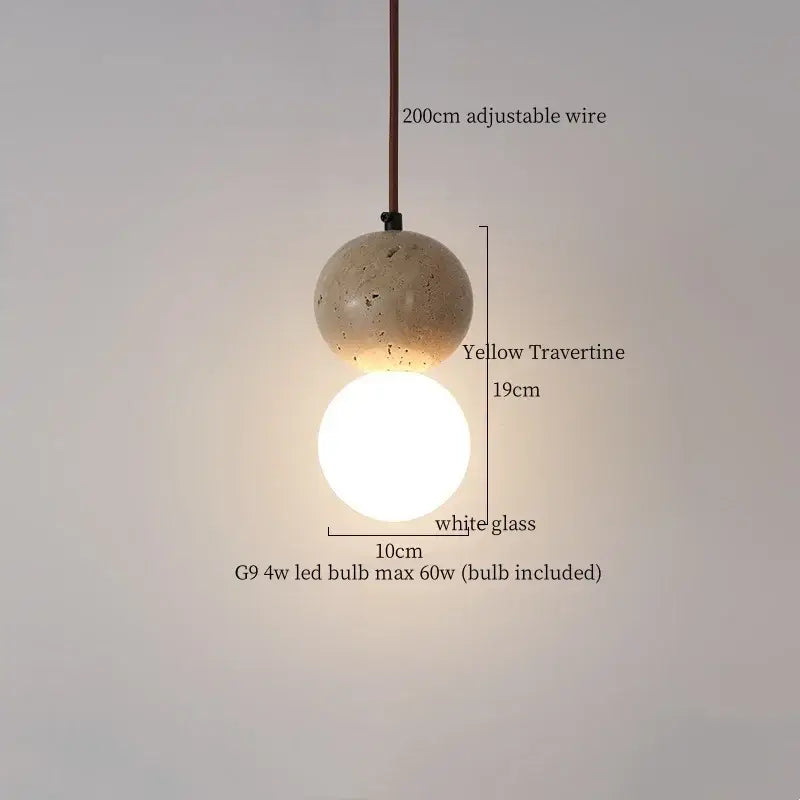 Yellow travertine wood led pendant lamp dining room minimalist light