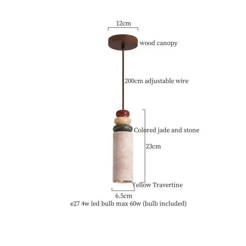 Yellow travertine wood led pendant lamp dining room minimalist light