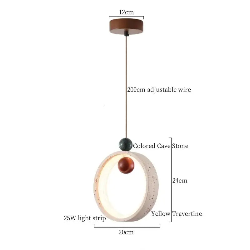 Yellow travertine wood led pendant lamp dining room minimalist light