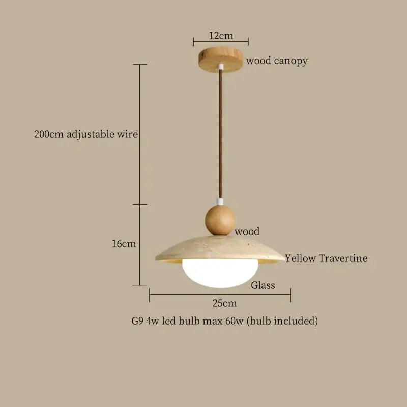 Yellow travertine wood led pendant lamp dining room minimalist light