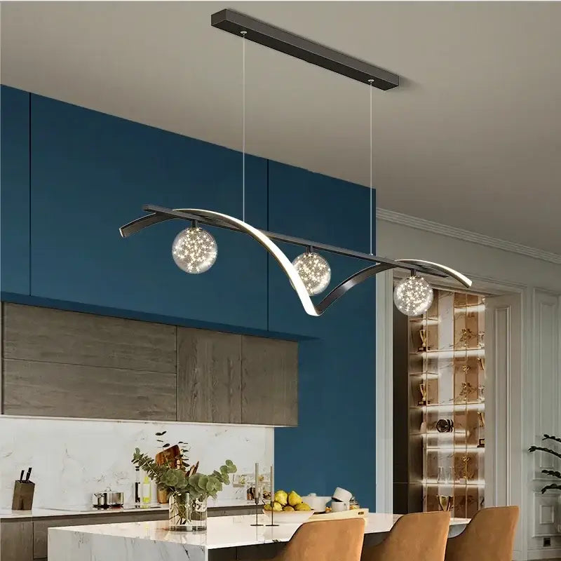 Modern black metal 3 globe led pendant lamps dining room kitchen