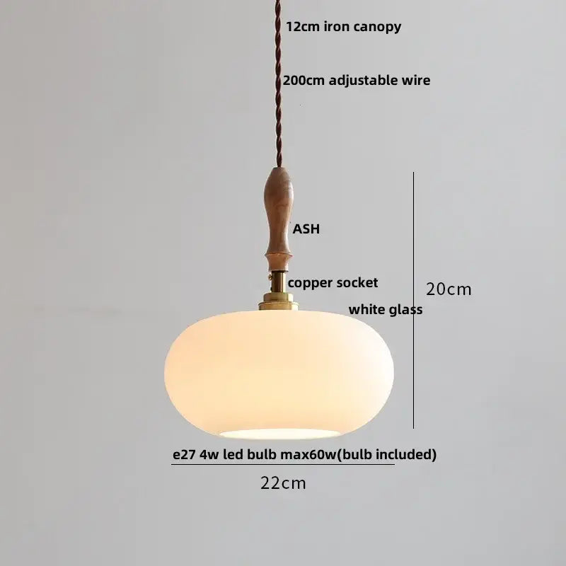 Japanese ribbed white ceramic led pendant light dining room ash wood