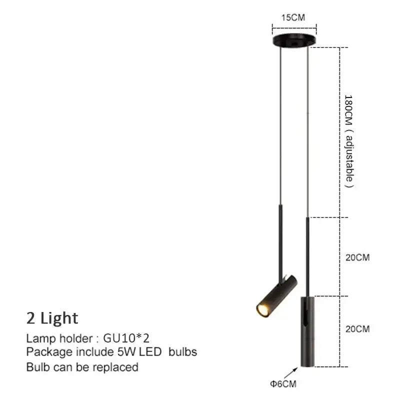 Modern black cylindrical led pendant light bedroom spotlight