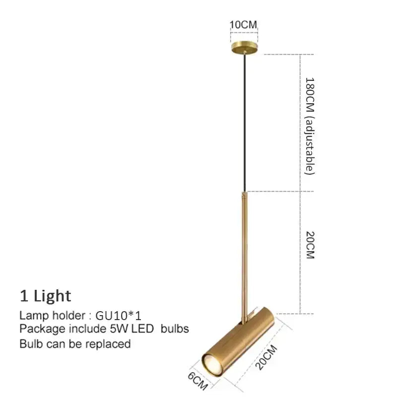 Modern black cylindrical led pendant light bedroom spotlight
