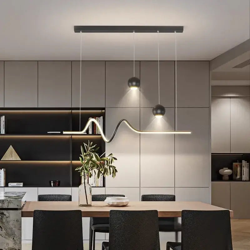 Modern black & gold geometric led pendant light for dining room