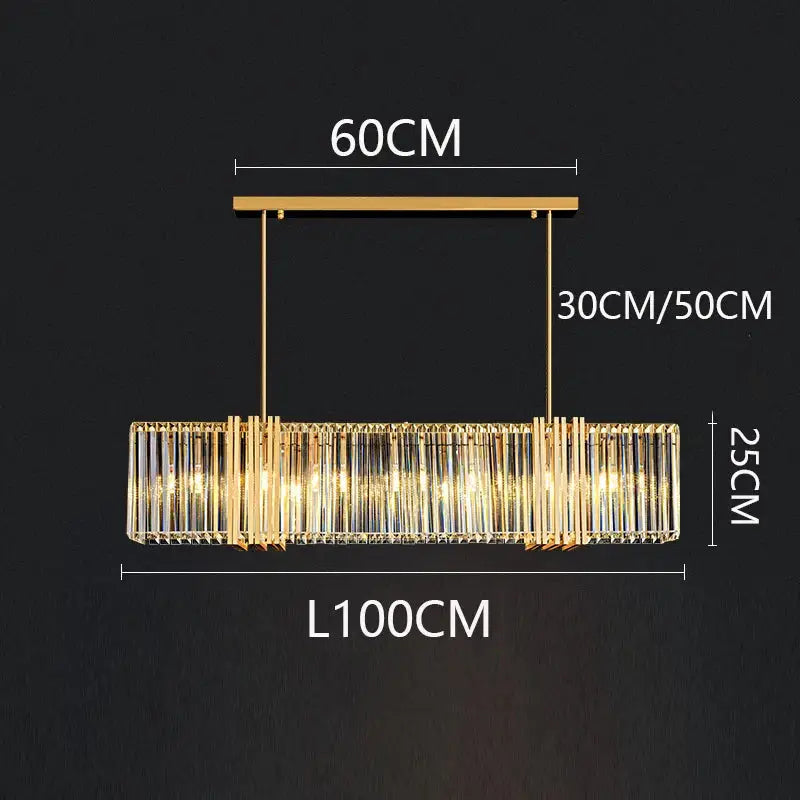 Modern gold crystal rectangular led pendant light dining room
