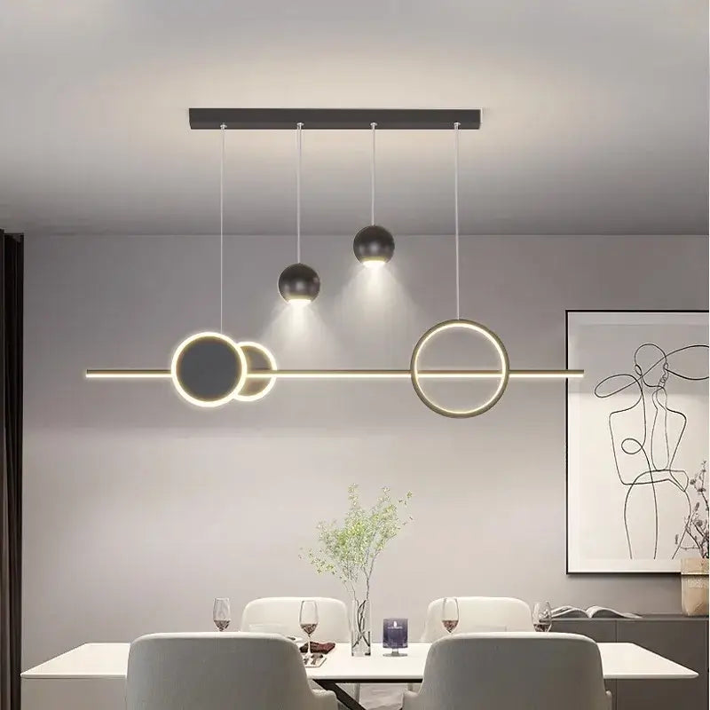Modern black & gold geometric led pendant light for dining room