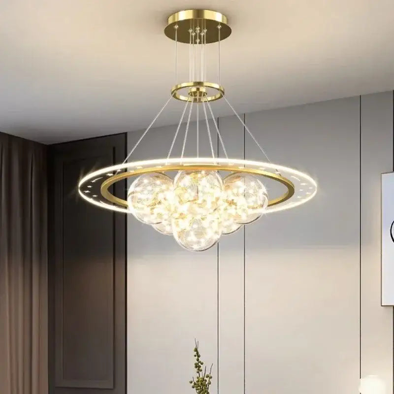 Modern gold glass sphere led pendant light chandeliers dining room