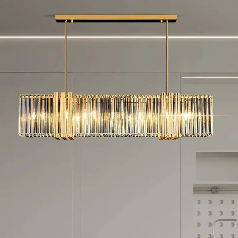 Modern gold crystal rectangular led pendant light dining room