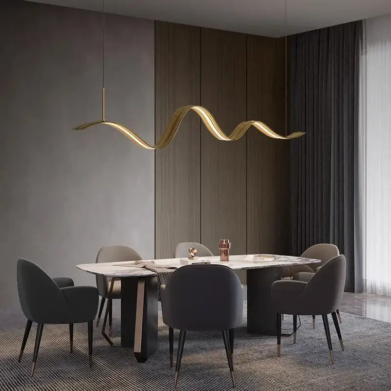 Modern golden wave led pendant light for dining room decor