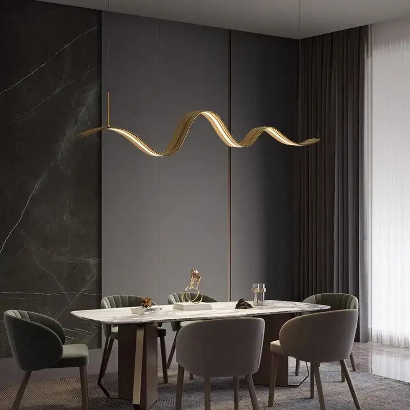 Modern golden wave led pendant light for dining room decor