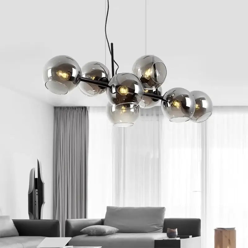 Modern black glass globe led pendant light chandelier dining room