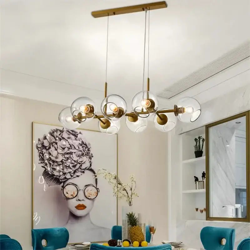 Modern black glass globe led pendant light chandelier dining room