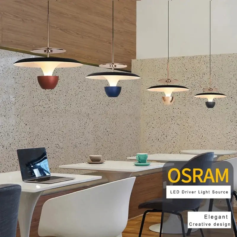 Modern metallic disc led pendant light for kitchen dining room